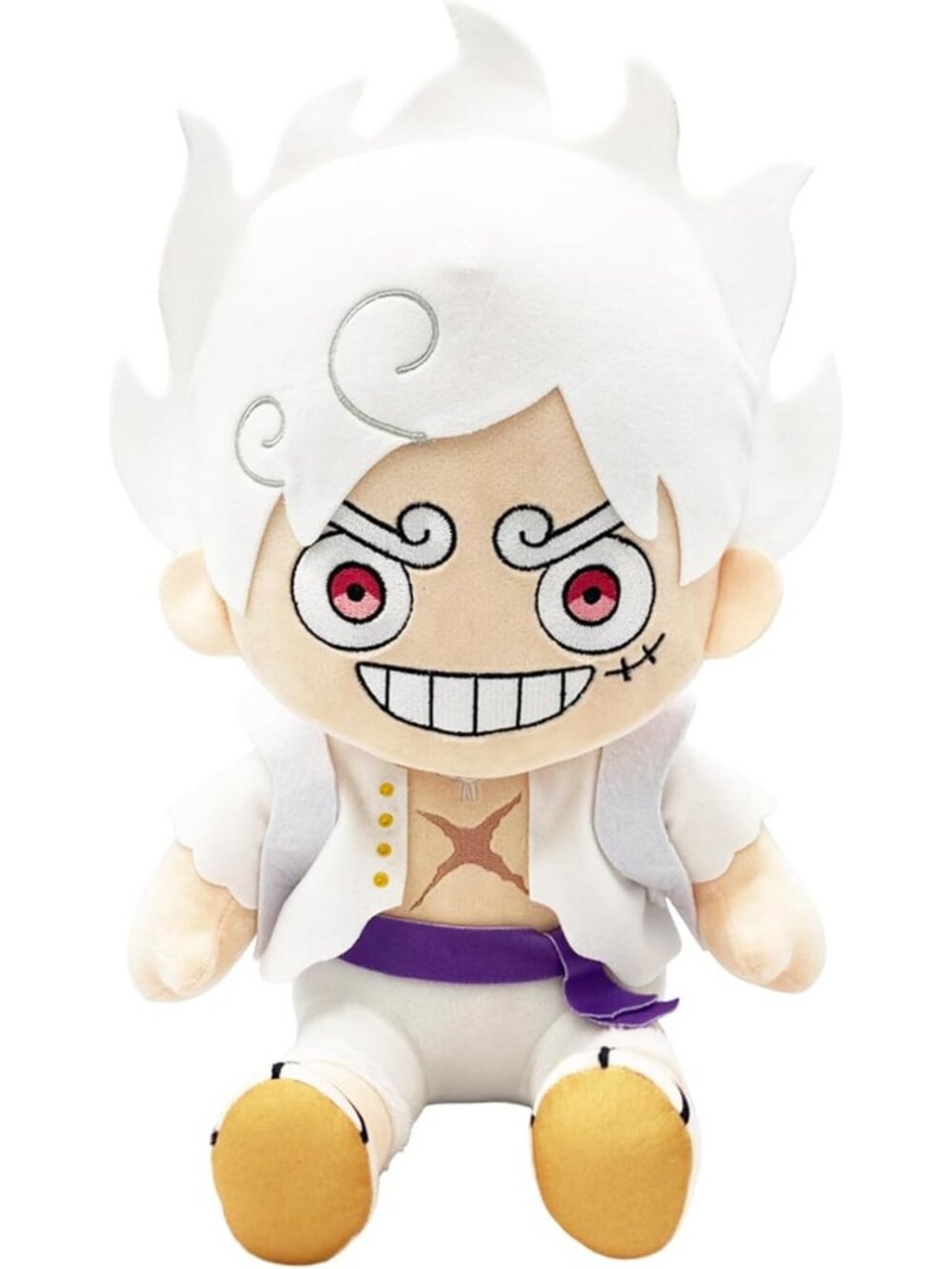 Monkey D. Luffy Gear 5 Plush Toy - 12" Sitting Pose, Cute Anime Collectible